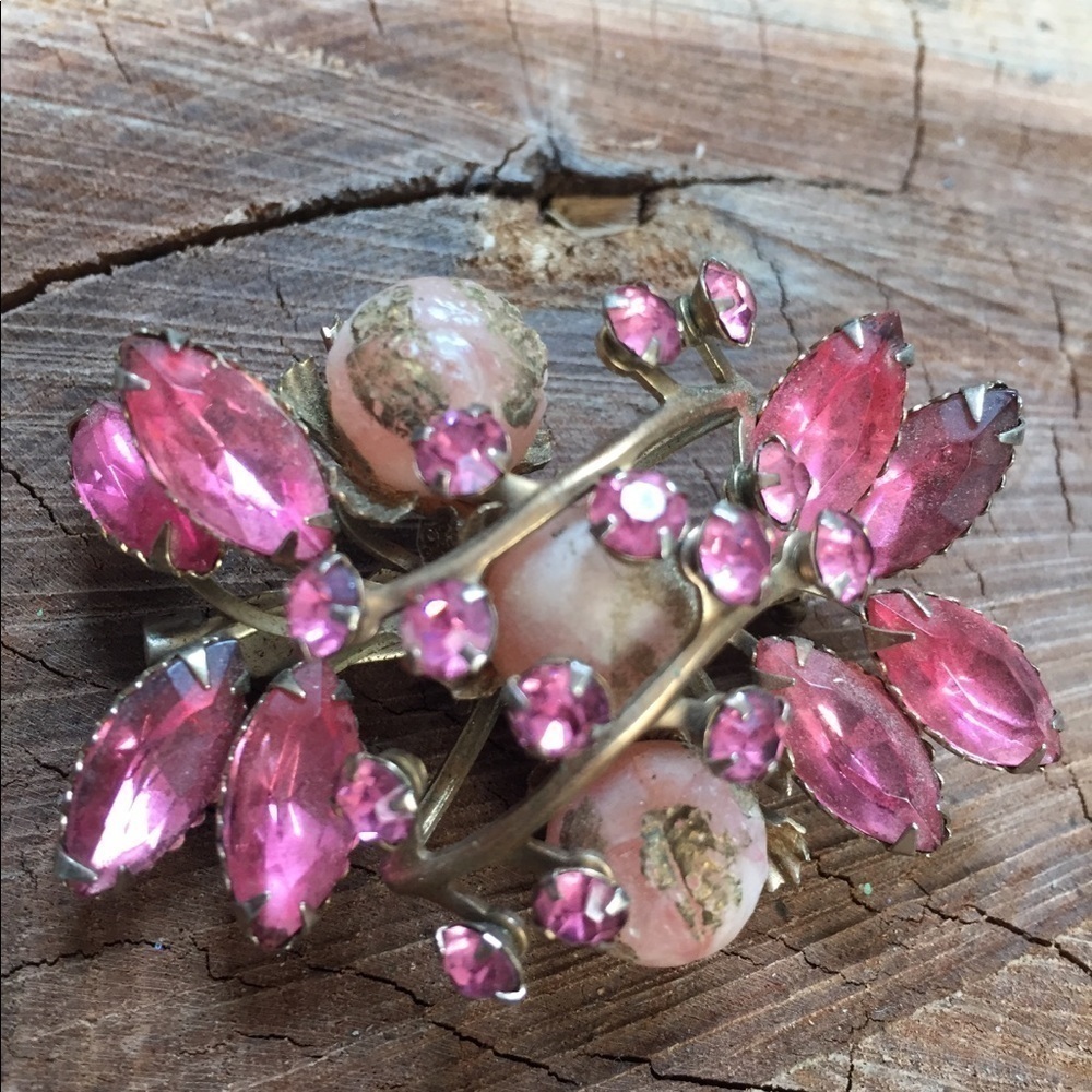 Awesome Vintage Layered Brooch Pin Pink 